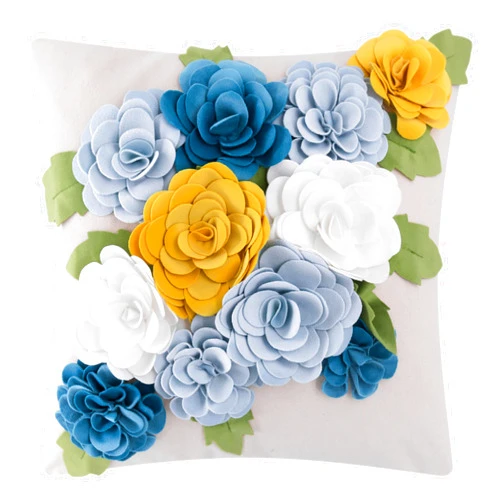KINGROSE 3D Flower Throw Pillow Cover Decorative Floral Cushion Cover Home Decor Pillow Case for Sofa Couch Chair Living Room Bed 18 x 18 Inches Blue