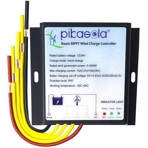 Pikasola MPPT Wind Turbine Charge Controller Wind Generator Controller, 12V/24V Auto Match MPPT Controller IP67 Waterproof, Suitable for 400Watt 600Watt Wind Turbine Generator