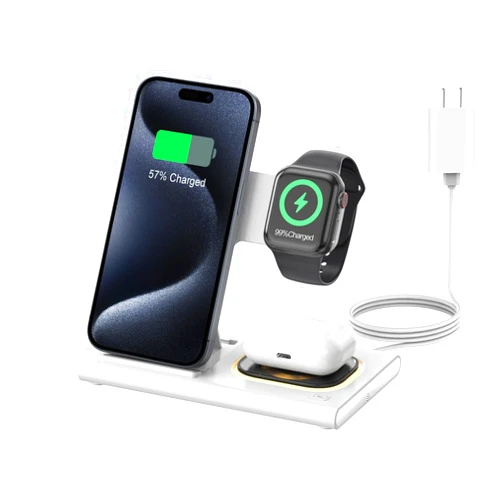 Aresh 3 in 1 Foldable Charging Station for Apple Products,Fast Wireless Charger Travel Dock Adapter&Light for iPhone 16/15/14/13/12/11/X/XS,for iWatch 10/9/8/7/Ultra2/Ultra/SE,for AirPods 4/3/2/Pro/2(White)