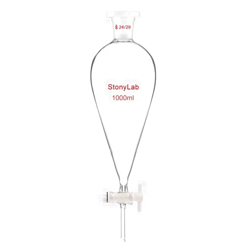 stonylab Borosilicate Glass 1000 ml Heavy Wall Conical Separatory Funnel with 24/29 Joints and PTFE Stopcock, 1000 ml