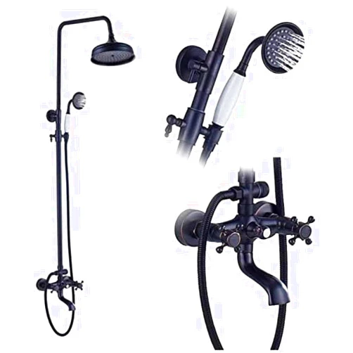 TECKI Bronze Black Waterfall Bathtub Faucet Led Light Bathtub Shower Mixer Set Deck Mounted 5pc Widespread Bath Tub Sink Faucet