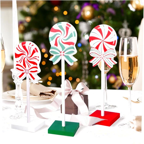Leuaxmy 3 Pieces Christmas Table Candy Cane Christmas Decorations, Christmas Kitchen Decorations Peppermint Christmas Decor,Rustic Christmas Candy Table Decorations for Tables Shelf Decor