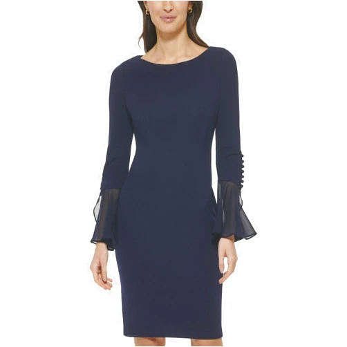 Calvin Klein Women's Long Sleeve Workwear Scuba Crepe Sheath Dress