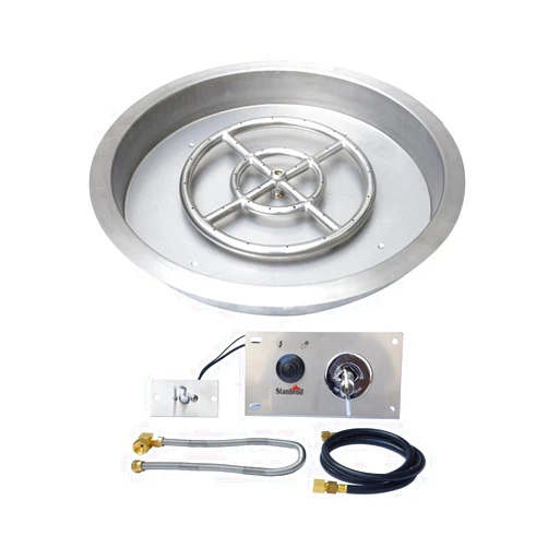 Stanbroil 25 Inch Round Drop-in Fire Pit Kit Inserted with Spark Ignition Kit,Stainless Steel Gas Fire Pit Burner Set for Outdoor and Indoor- Natural Gas Version