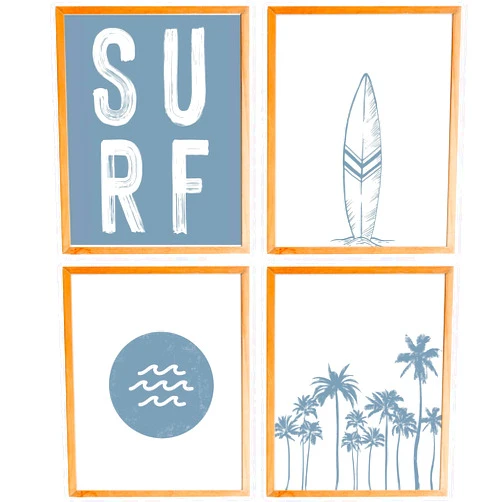 BearCake Coastal Summer Beach Surfing Wall Art Set of 4, Surf Room Decor, Beachy Room Decor Aesthetic, Coastal Wall Decor, Nautical Wall Art Decor, Coastal Beach House Decor, 8x10 Inches