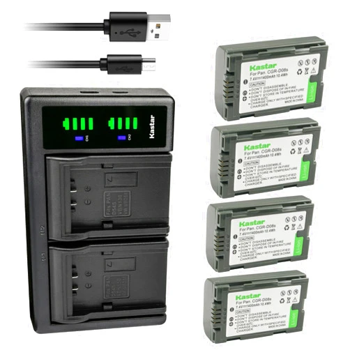 Kastar 4-Pack CGR-D08S Battery and LTD2 USB Charger Compatible with Panasonic PV-DV203, PV-DV221, PV-DV351, PV-DV400, PV-DV400K, PV-DV401, PV-DV402, PV-DV600, PV-DV600K, PV-DV601, PV-DV602 Camera