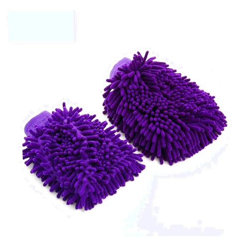 ZHANGTIAN 2 Pcs Waterproof Car Wash Microfiber Chenille Gloves Thick Car Cleaning Mitt Wax Detailing Brush Auto Care Double-Faced Glove (Color : Purple 2pcs)