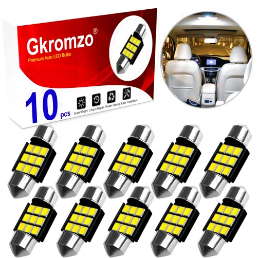 Gkromzo 10 Pcs DE3175 Led Bulb White 6000K Extremely Bright 31mm Festoon LED Bulbs DE3021 DE3023 3175 6428 6430 7065 DE3022 Led Bulb for Car RV Interior Dome map Lights Xenon White