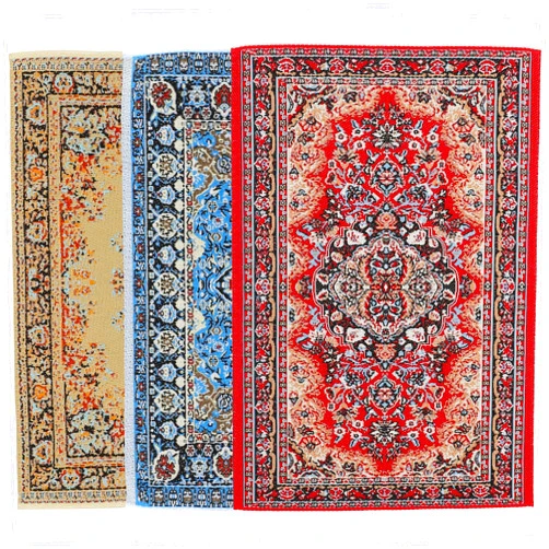 LOGOFUN 3Pcs Dollhouse Miniature Carpet Retro Floor Mat Mini Vintage Woven Rugs Tiny House Accessory