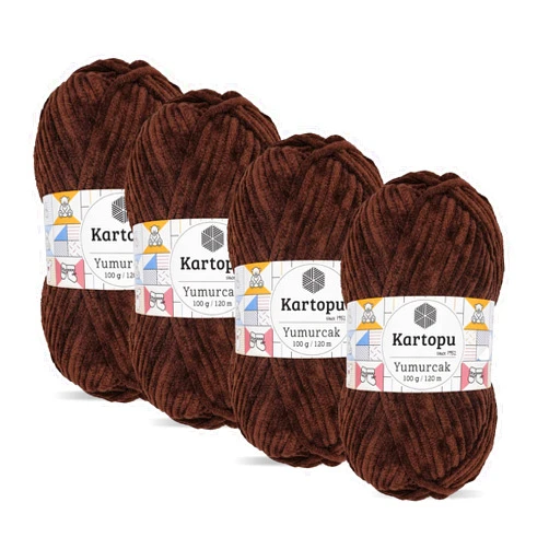 Kartopu Yumurcak,Velvet Knitting Yarns,Amigurumi and Baby Knitting Yarns,(4Balls) Each Skein(Ball) 3.53 Oz (100g) (Dark Coffee 818)