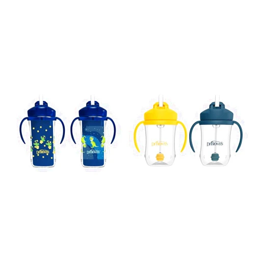 Dr. Brown's Milestones Insulated Sippy Cup with Straw and Handles - Blue - 10oz - 2-Pack - 12m+ & Milestones Baby’s First Straw Cup, Training Cup with Weighted Straw, Dark Blue & Vintage Yellow