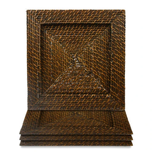 ChargeIt by Jay Square Chargers Set of 4 Decorative Service Plates for Home, Professional Fine Dining Perfect for Events & Dinner Parties -, Brown