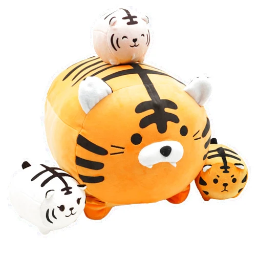 Onsoyours Tiger Stuffed Animal Mommy with 3 Small Tigers in her Tummy, 4 piece of Cute Tiger Plush Pillow Toys for Kids Girls Boys (Brown Tiger Family)