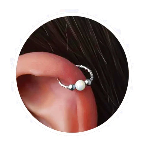 Jolliz White Opal Cartilage Earrings - Opal Silver Helix Hoops - 20 Gauge Silver Earring - 925 Sterling Silver Helix Rings - Piercing Jewelry For Women