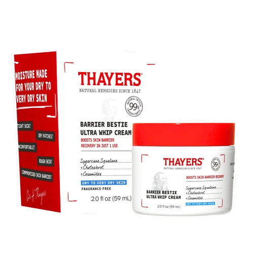 THAYERS Barrier Bestie Ultra Whip Face Cream, Moisturizer with Sugarcane Squalane and Ceramides, Skin Care for Dry to Very Dry Skin, 2.0 Oz
