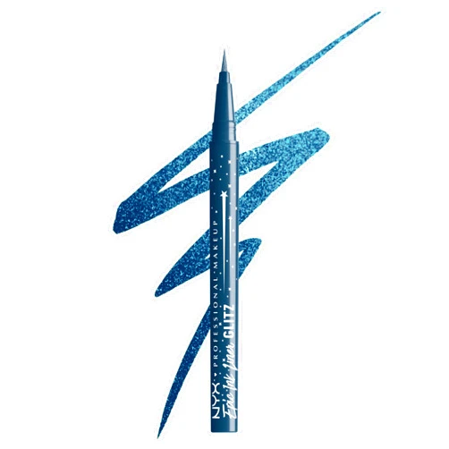 NYX PROFESSIONAL MAKEUP Epic Ink Glitz Liner, Waterproof Metallic Liquid Eyeliner with Vegan Formula - Denim Dazzle (Shimmer Deep Navy)