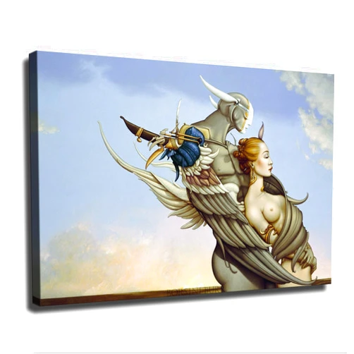 CHneJ Michael Parkes Magic Realism Artwork Diamond Warrior Canvas Paintings Posters for Living Room Bathroom Bedroom (12x18inch-Framed)