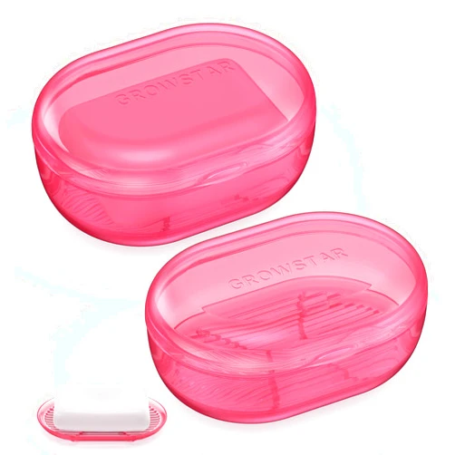 COKOLILA 2Pack Soap Holder, Travel Soap Container, Portable Soap Dish with Lid, Leakproof Soap Dishes for Bar Soap with Cover, Plastic Soap Bar Holder, Best for Camping, Outdoor, Bathroom(Clear-Pink)