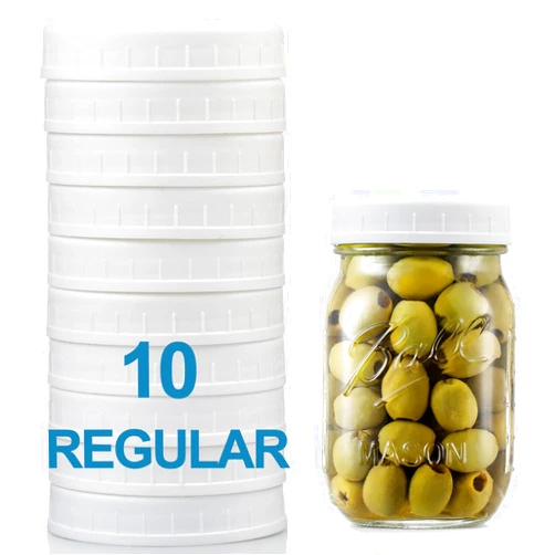 AOZITA 10 Pack REGULAR Mouth Mason Jar Lids for Ball, Kerr and More - White Plastic Storage Caps for Mason/Canning Jars - Leak-Proof, Dishwasher Safe & Food Grade