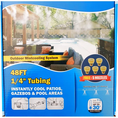 Hydrobreeze Outdoor Cooling System -Un-Assembled - Patio Misting System - 48 Ft 1/4'' BeigeTubing - 12 Nozzles System - Outdoor Cooling System
