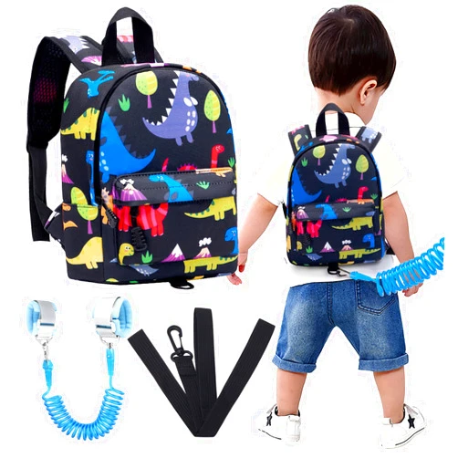 Accmor Toddler Harness Backpack Leash, Baby Dinosaur Backpacks with Anti Lost Wrist Link, Cute Mini Child Backpack Wristband Tether Strap and Protection Leashes for Baby Boys (Black)
