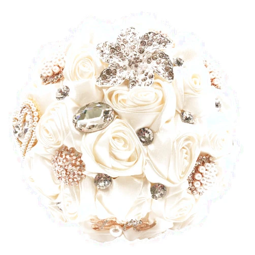 Abbie Home Handmade Bridal/Brooch/Bridesmaids Bouquet Satin Roses with Crystal Diamond Pearl Decor (Ivory)