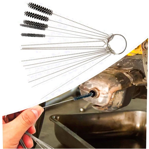 Fasebeek 15 PCS Car Carburetor Cleaning Brush Combination Kit, Nylon Wire Multi-functional Stainless Steel Precision Instrument Thin Tube Needle, Suitable for Most Cars (Silver)