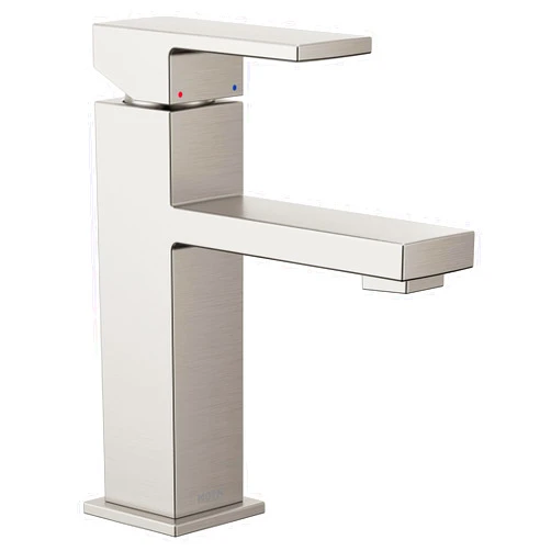 Moen Revyl Spot Resist Nickel One-Handle Single Hole Modern Bathroom Sink Faucet with Optional Deckplate and Spring Loaded Drain Assembly, 84771SRN