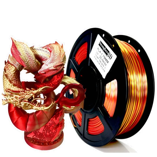 Stronghero3D PLA 3D Printer Filament 1.75mm,Golden Fire, Silk Gold and Galaxy Red,Co Extruded Filament,Dual Color,Net Weight 1kg(2.2lbs)