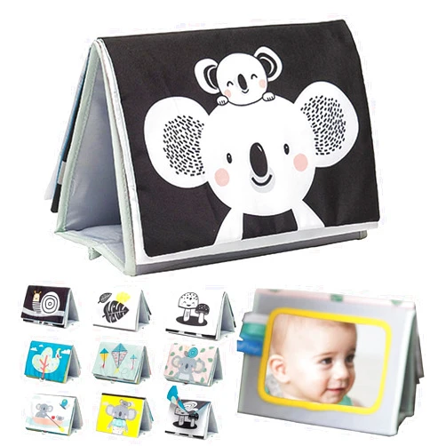 Taf Toys Tummy Time Toys High Contrast Baby Book. Fun, Interactive Crinkle Books for Babies with Baby Tummy Time Mirror & Soft Koala Teether - Baby Tummy Time Book by Taf Toys