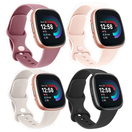 Tobfit Silicone Bands Compatible with Fitbit Versa 4 Bands/Fitbit Versa 3 Bands/Sense 2 Bands/Fitbit Sense Watch Bands for Women Men, Soft Sport Wristbands Replacement Straps (4 Pack)