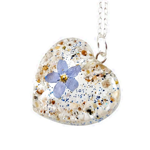Cosmic Lens Jewellery Custom Cremation Ashes Jewelry, Heart Pendant Urn Necklace with Forget Me Not, Memorial Keepsake