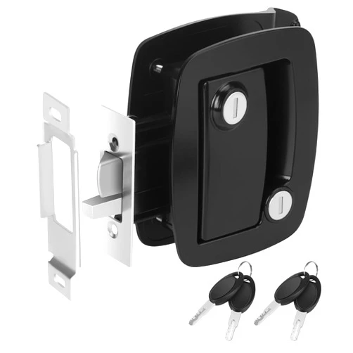 WELLUCK RV Entry Door Lock with Paddle Deadbolt, 100% Metal Camper Door Latch Handle, Zinc Alloy RV Door Lock Replacement Kit Secure for Camper Horse Travel Trailer Cargo Hauler, Black, Not Key Alike