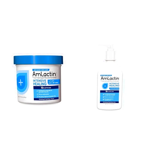 AmLactin Intensive Healing Body Cream – 12 oz Tub & Intensive Healing Body Lotion for Dry Skin – 14.1 oz Pump Bottle