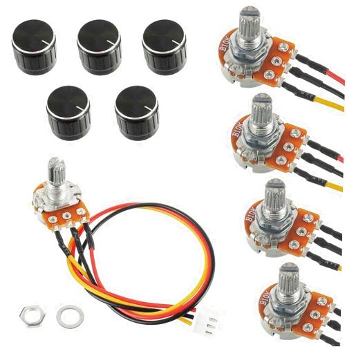 EPLZON 10K Ohm Linear Taper Rotary Potentiometer WH148 with XH2.54-3 Pin Connector Wire Cable and Black Knob Cover Cap(Pack of 5 Pcs)