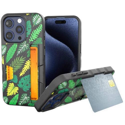 Smartish® iPhone 15 Pro Wallet Case - Wallet Slayer Vol. 2 [Slim + Protective] Credit Card Holder w/Kickstand - Drop Tested Hidden Card Slot Cover Compatible w/Apple iPhone 15 Pro - Leaf Me Alone
