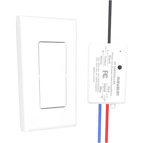 Suraielec Wireless Remote Light Switch, No Wiring, No WiFi, 100ft RF Range, Pre-Programmed, Expandable Wireless Wall Switch and Receiver Kit, Remote Control Light Fixture for Lamp, Ceiling Light, Fan