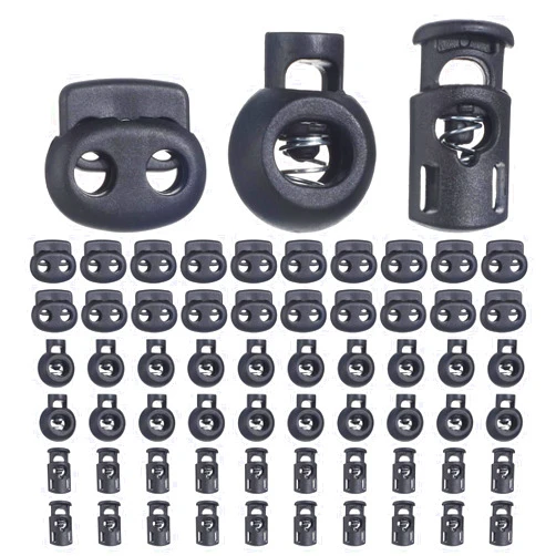 Salbsever 60 Pcs Plastic Cord Locks, Spring Cord Lock End Stopper Fastener Draw String Clip Spring Cord Toggle for Drawstrings Shoelaces Paracord Clothing and Bags
