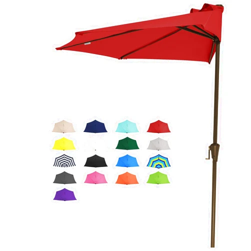 JEAREY 9ft Half Umbrella Outdoor Patio Umbrella Market Umbrellas with Crank, 1/2 Round Wall Umbrella 5 Sturdy Ribs UV Protection for Pool Garden Balcony Deck, Red