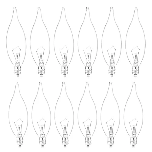 SerBion 60W Candelabra Light Bulbs, E12 B10 Clear Candle Base Bulb with Warm White 2700K, 600 Lumen Dimmable, 120V Incandescent Chandelier Light Bulbs for Pendants, Ceiling Fan, Wall Sconces (12-Pack)
