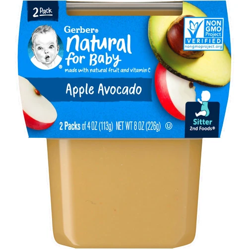 Gerber 2nd Foods, Apple Avocado Pureed Baby Food, 4 Ounce Tubs, 2 Count (Pack of 8)