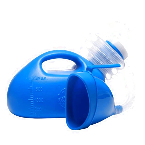 YUMSUM Unisex Female or Male Bed Urinal Universal Potty Pee Bottle Collector Travel Toilet 2000ML with Lid and 1.3M Drain Hose (L Female Blue)