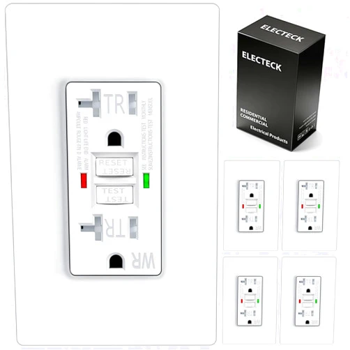 ELECTECK 5 Pack GFCI Outlets 20 Amp, Outdoor Weather Proof (WR), Self-Test GFI Receptacles with LED Indicator, Ground Fault Circuit Interrupter, Screwless Wallplate Included, UL Listed, White