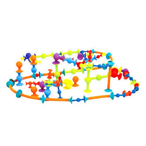 Fat Brain Toys Squigz 75 Piece Set - Suction Cup Toy Set with Storage Bag, BPA Free Silicone Sensory Wall Toys, Stem Building Toys, Kids Travel Toys