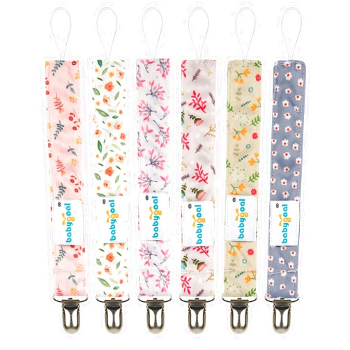 Babygoal Floral Pacifier Clips, 6 Pack Pacifier Holder Clips for Boys and Girls Fits Most Pacifier Styles,Teething Toys 6MP21