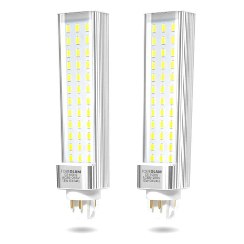 TOBEGLAM 13W GX24q 4 Pin LED Light Bulb,26W CFL Equivalent,6000k Cool White Plug in G24q Led Bulb,GX24q Base,1200 Lm Ballast Dependent,GX24q LED PL Horizontal Recessed Bulb Daylight 180° Beam Angle
