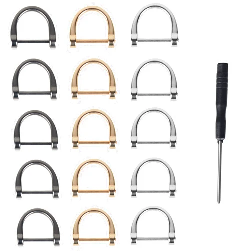 TiSuit 15pcs D-Rings Screw in Shackle Horseshoe U Shape D Ring Screw in Shackle Semicircle with Screwdriver DIY Leather Strap Craft Purse Replacement (Multicolor)