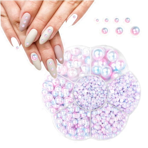 Berovskki 2650Pcs Half Pearls Beads Mix Sizes Flatback Pearls Gems Nail Pearls ABS Round Plastic Beads for Manicure Face Art DIY Crafts Jewelry Shoes Clothes Accessories - Light Mermaid