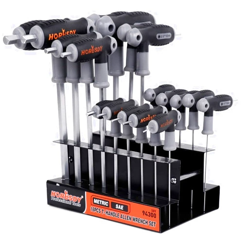 HORUSDY 18-Piece T-Handle allen wrench set, Inch/Metric Long Arm Ball End Hex Key Wrench Set, MM(1.5mm-10mm) SAE(1/16