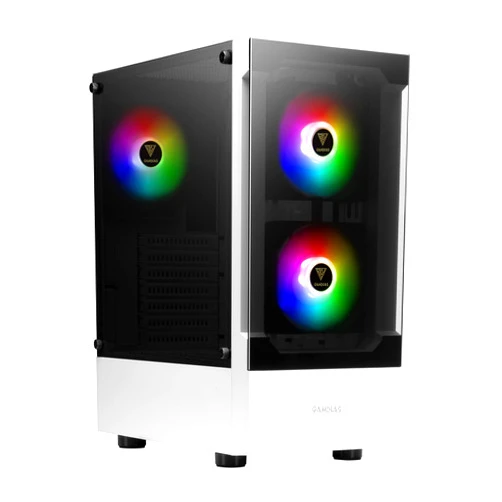 GAMDIAS White RGB Gaming ATX Mid Tower Computer PC Case with Side Tempered Glass Panel and a Magnetic Dust Filter & 3 Built-in 120mm ARGB Fans